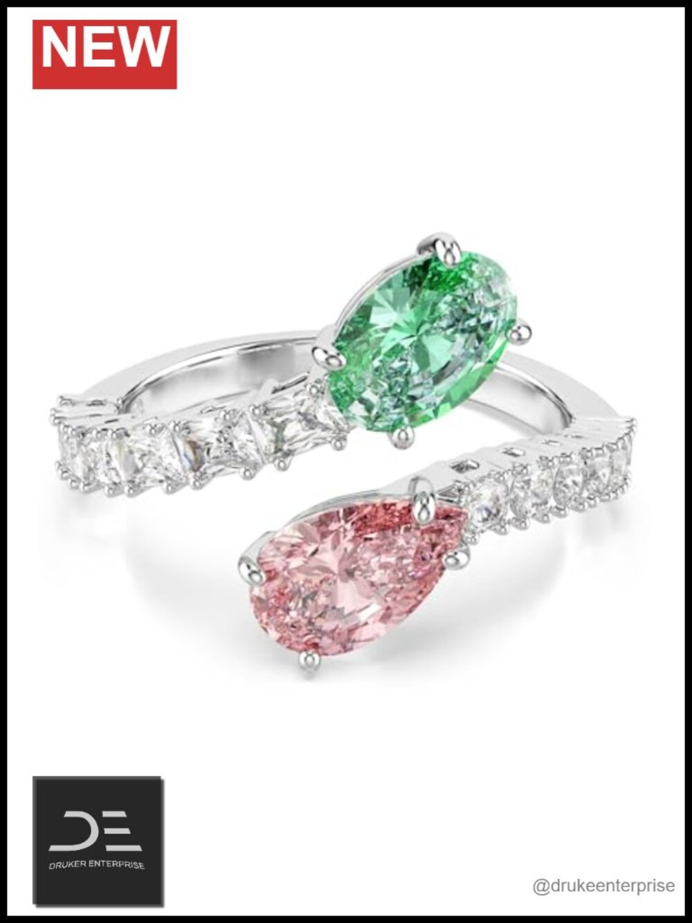 Swarovski Zirconia Open Ring Rhodium Finish Size 8 Modern Casual